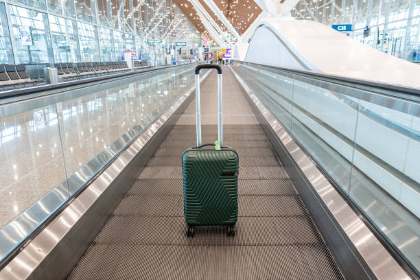 Suitcase plastic bag flying, creative journey concept. 3d illustration