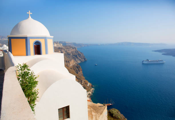 istock Aegean sea, church and cruise ship, 2170235065