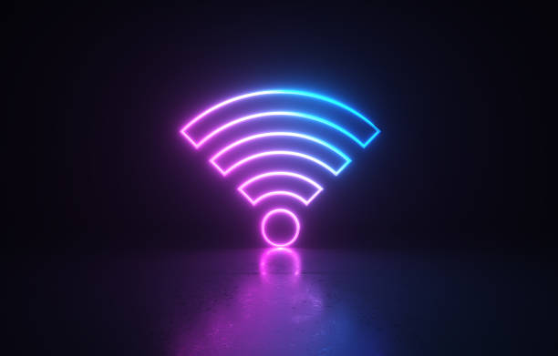 Neon Wi-Fi Symbol  On Black Background