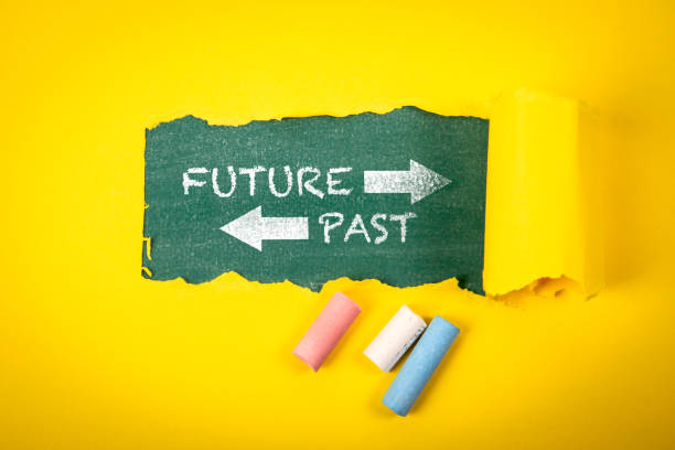 istock Future and Past sign,dilemma concept. Text under torn yellow paper on a green chalkboard 2170238427