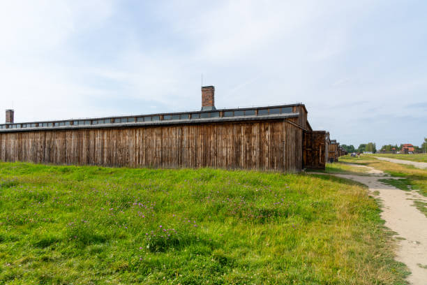Oswiecim, Poland - July 31, 2024: Auschwitz concentration camp in Oswiecim, Poland, a complex of over 40 concentration and extermination camps operated by Nazi Germany during World War II.