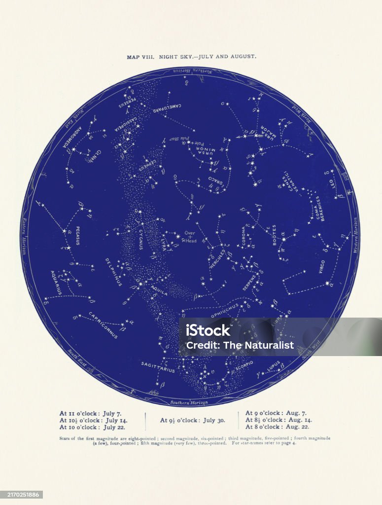 Constellations In July Constellations And Stars Night Sky Map July And August Stock ...