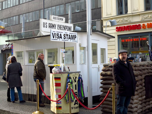 Berlin, Germany - Dec25, 2012 - Checkpoint Charlie was the main crossing point at the Berlin Wall between West Berlin and East Berlin during the cold war.