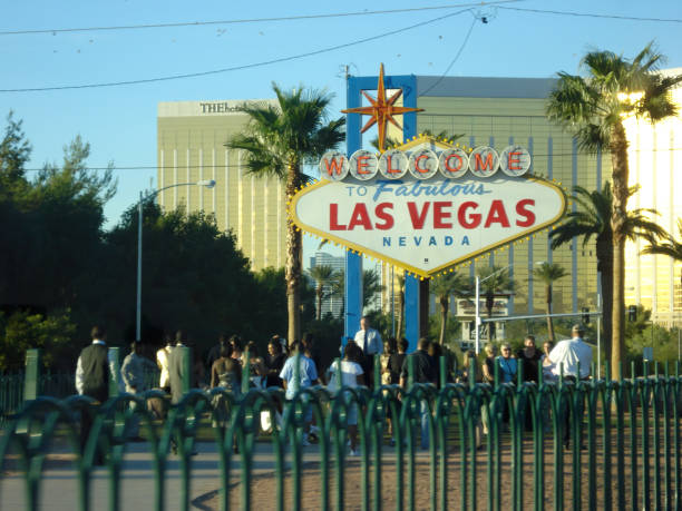 Las Vegas, Nevada - October 23, 2009: A view of the iconic Welcome to Fabulous Las Vegas Nevada sign and the end of the Las Vegas Strip
