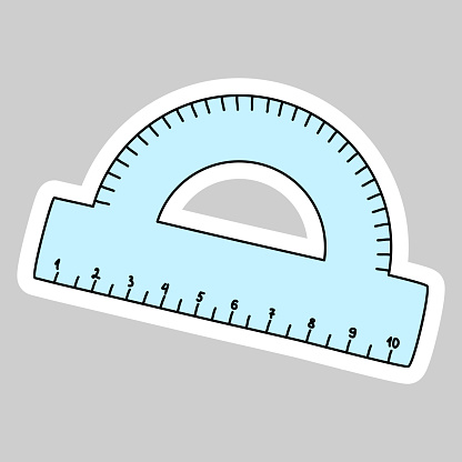 Sticker With Protractor Ruler Doodle Style Vector Stock Illustration ...