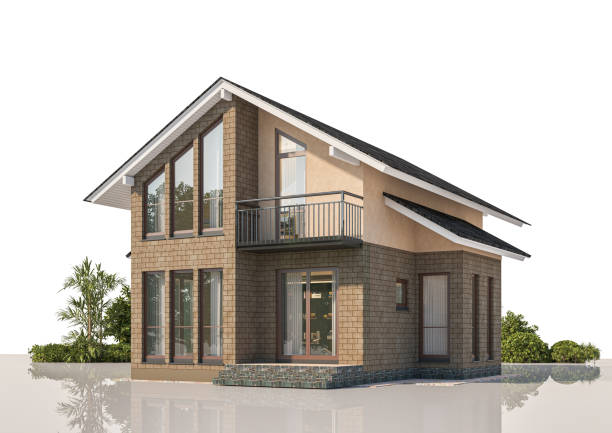 istock Architecture 3d rendering illustration of modern minimal house on white background 2170262863