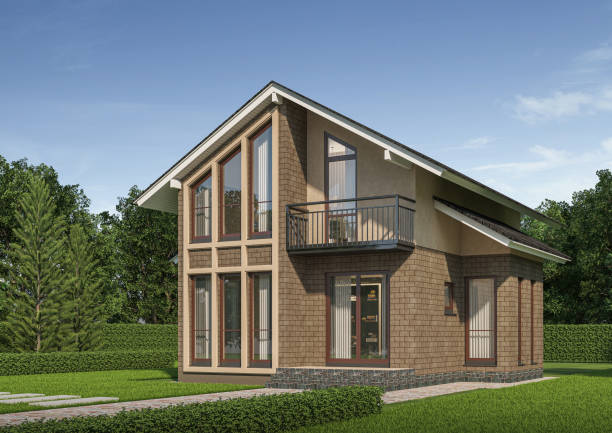 istock American house style exterior daylight with lawn grass.3d rendering 2170262865