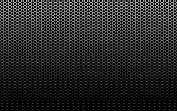 istock Perforated metal texture. Dark carbon background. Black steel with light effect. Futuristic surface with holes. Modern industrial design for poster or banner. Vector illustration 2170265152