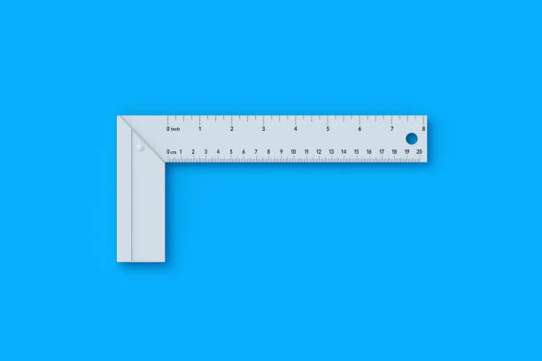 istock One carpenter's square on blue background. Angle tool. Measuring instrument for woodworking and metalworking. Construction equipment. Top view. 3d render 2170270981