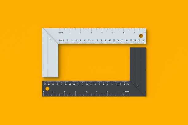 istock Two carpenter's squares on orange background. Angle tool. Measuring instrument for woodworking and metalworking. Construction equipment. 3d render 2170270985