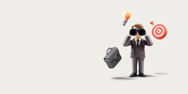 istock 3D character of a businessman, binoculars, target, and light bulb. Banner for management, governance, business, marketing, and leadership concepts. Vector illustration. 2170273857