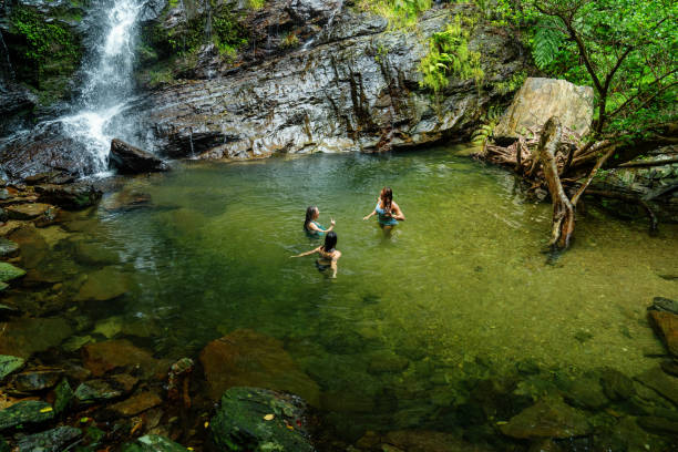 istock Three women swimming under a waterfall 2170279243