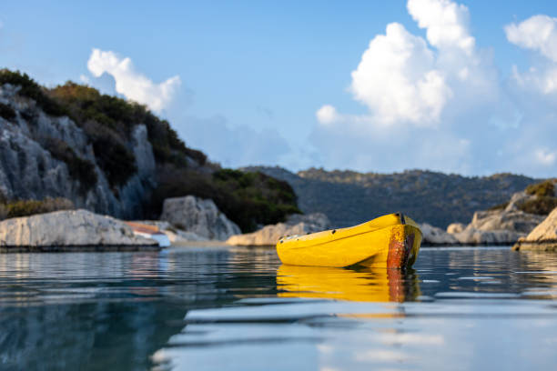 A canoe floating on the sea