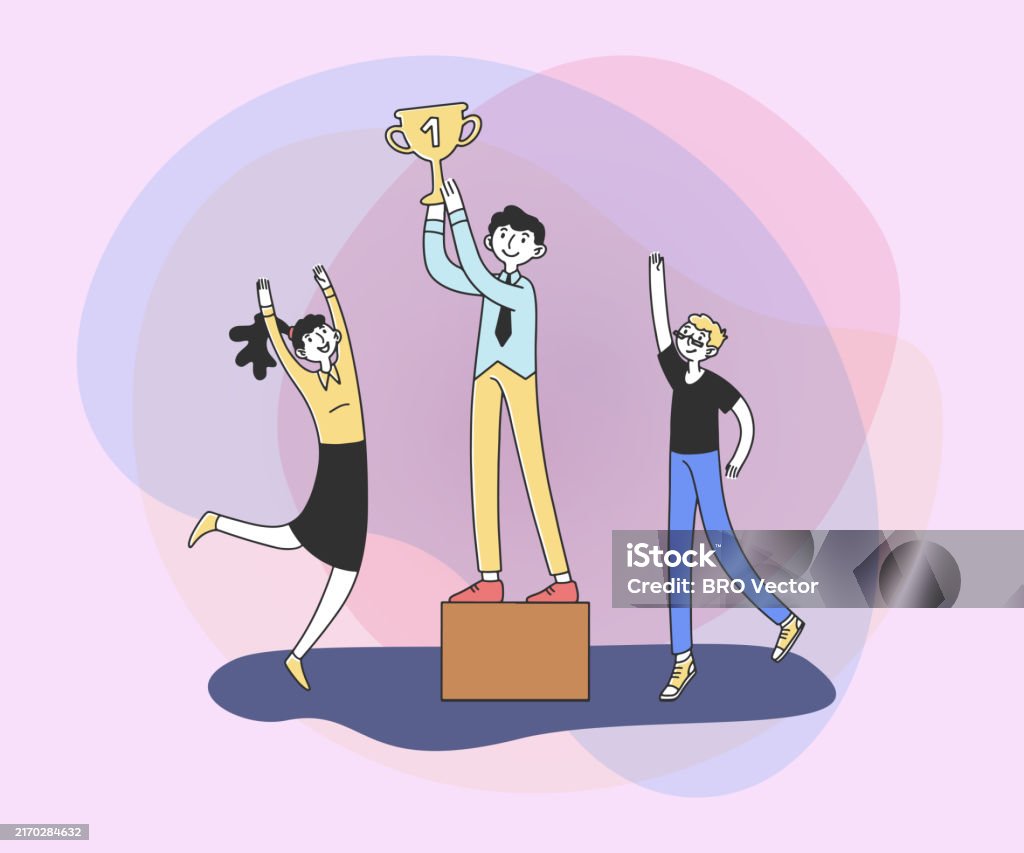 Workers Win Worker Winning Best Employee Cup Flat Vector Illustration Stock ...