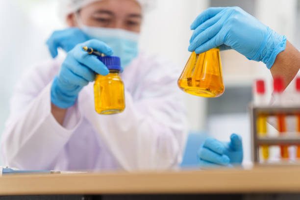 istock Two Asian scientists in lab coats sit at a table in a laboratory, examining samples through a microscope. The room is equipped with scientific tools, liquids, and chemistry materials. 2170286576