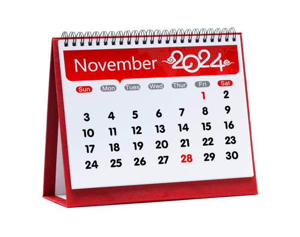 November calendar book in 2024  isolated on white background.