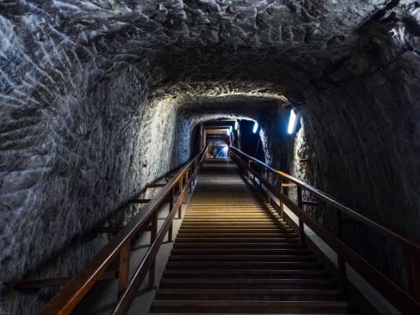 istock Stairs inside access tunnel in Praid salt mine stalactites 2170289184