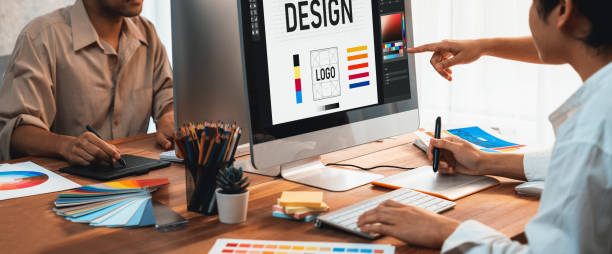 istock Graphic designer works on computer laptop with digital pen. Scrutinize 2170289856