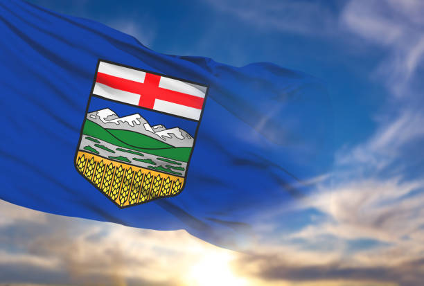 istock Flag of Alberta on sky background. 3d illustration 2170290107