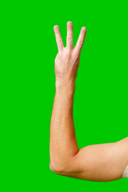 istock Hand Holding Up Three Fingers Against Bright Green Background 2170291351