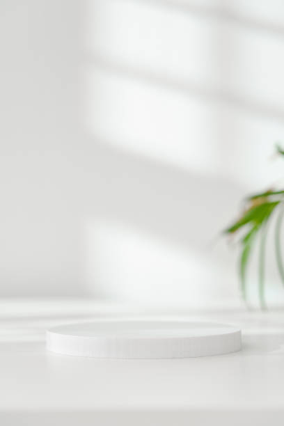 Minimalist White Round Display Stand Set Against Soft Natural Light