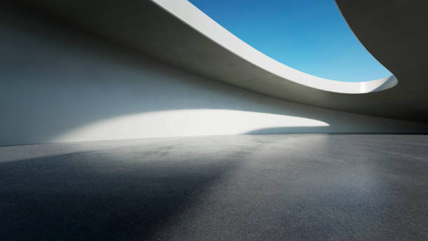 istock 3d render of abstract curve structure futuristic architecture with empty concrete floor 2170291496