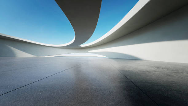 istock 3d render of abstract curve structure futuristic architecture with empty concrete floor 2170291501