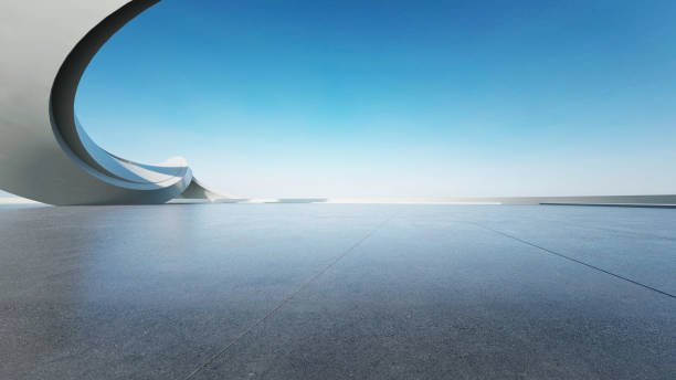 istock 3d render of abstract curve structure futuristic architecture with empty concrete floor 2170291521