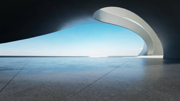 istock 3d render of abstract curve structure futuristic architecture with empty concrete floor 2170291530