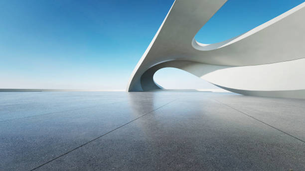 istock 3d render of abstract curve structure futuristic architecture with empty concrete floor 2170291534