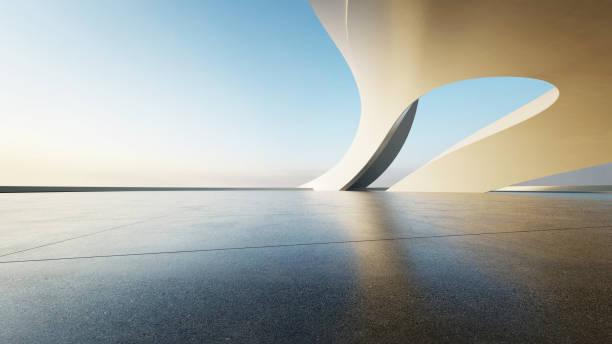 istock 3d render of abstract curve structure futuristic architecture with empty concrete floor 2170291545