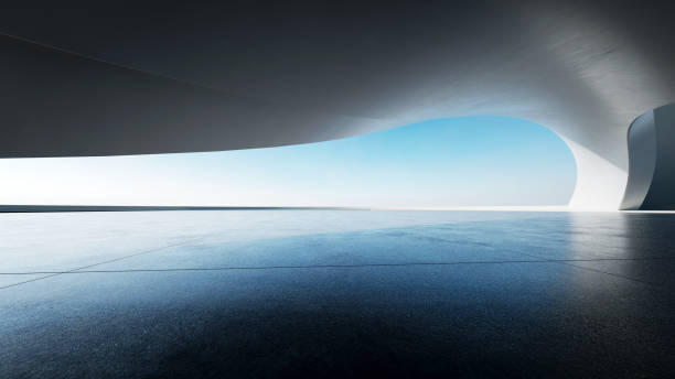istock 3d render of abstract curve structure futuristic architecture with empty concrete floor 2170291552