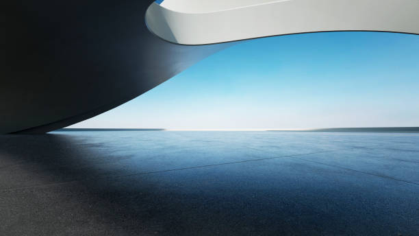 istock 3d render of abstract curve structure futuristic architecture with empty concrete floor 2170291554