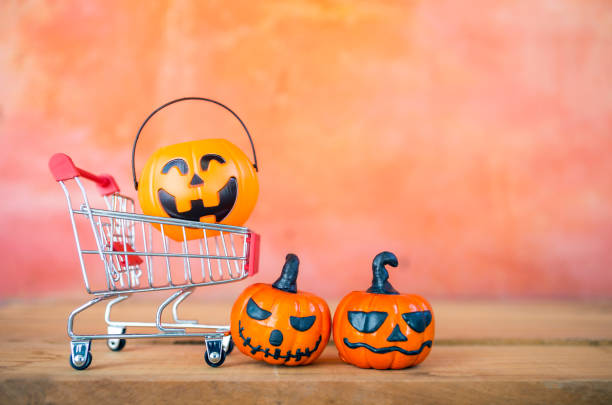 istock Halloween lantern in shopping with space on blurred background 2170292490