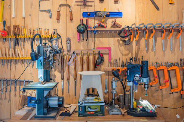 istock Woodworking machinery, woodworking tools, woodworking studio, woodworking workbench 2170294637