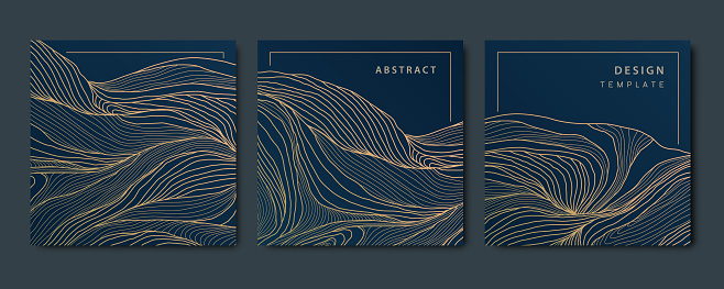 Fancy Flow Drawing Vector Set Of Luxury Fancy Golden Patterns Linear Style Wavy Cards Art ...