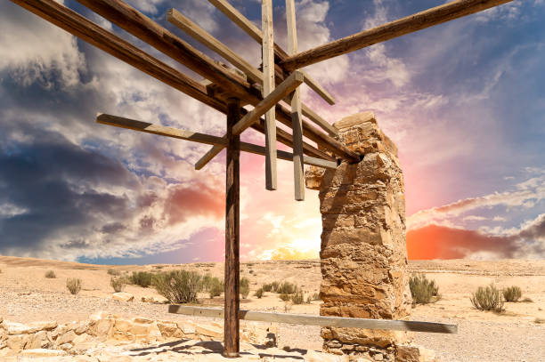 Quseir (Qasr) Amra desert castle (against the sky with clouds) near Amman, Jordan. World heritage with famous fresco's. Built in 8th century,  of early Islamic art and architecture