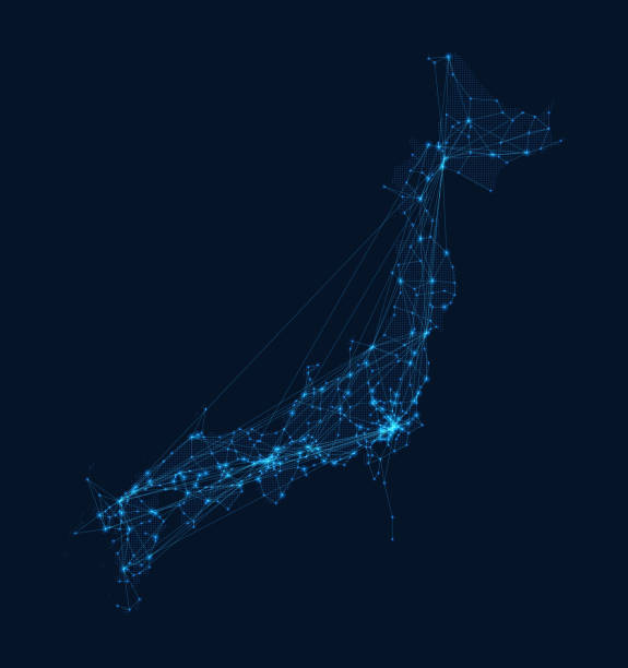 istock A dot map of Honshu, the Japanese archipelago, representing a digital network 2170298991