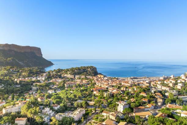 Aerial view of Cassis with Mediterranean Sea backdrop
