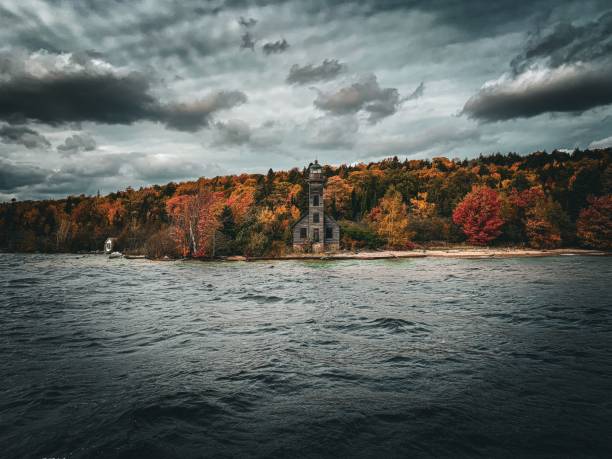 Old cabin on a rocky shoreline on Lake Erie