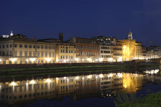 FlorencePonte Vecchio river Arno Italy dusk night cityscape
