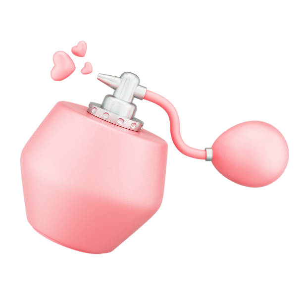 Pastel pink classic perfume spray, heart shape with love potion, isolated object on white background with clipping path, beauty, cosmetic concept, 3D, realistic, icon, 3d Illustration