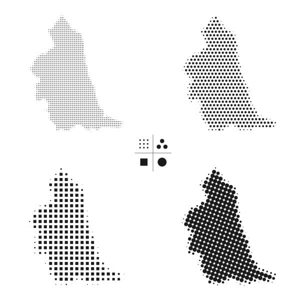 North East maps of dots - 4 different halftone styles Maps of North East created with round dots and square dots, isolated on a white and blank background. Modern and trendy mosaic illustrations in different halftone styles. Vector Illustration (EPS file, well layered and grouped). Easy to edit, manipulate, resize or colorize. Vector and Jpeg file of different sizes. modern map north east england uk stock illustrations