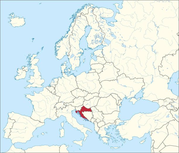 bildbanksillustrationer, clip art samt tecknat material och ikoner med highlighted map of croatia inside map of europe - kroatien