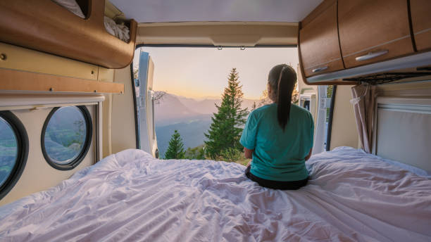 istock Morning tranquility: A serene wake-up in a cozy camper overlooking Hallstatt, Austria 2170331148