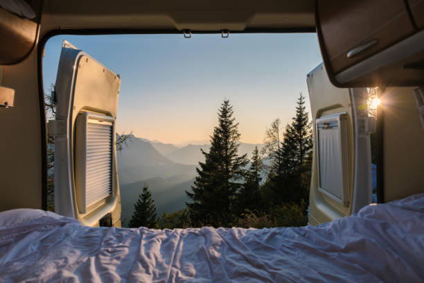 istock Stunning view from a camper van in Hallstatt Austria at sunrise with mountain panorama 2170331629