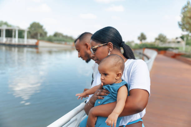 istock Parents with baby observing lake view 2170332735