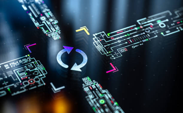 istock Refresh and update sign on digital display. Refresh icon and CPU on futuristic background 2170341637