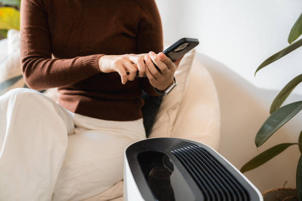 istock Asian woman adjusting an air purifier using smart home system on her phone 2170345220
