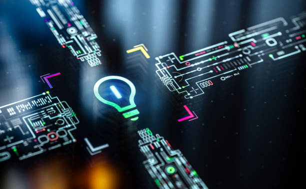 istock Light bulb symbol on digital display. New ideas evolution. Futuristic light bulb icon in world of technological progress and innovation 2170347722